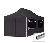 Tente Pliante 3x6 m - 4 côtés Aluminium Barnum Chapiteau Pliant Tonnelle Stand Paddock Réception Abri PES300 Noir