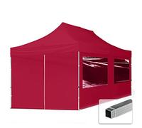 Tente Pliante 3x6 m - 4 côtés Aluminium Barnum Chapiteau Pliant Tonnelle Stand Paddock Réception Abri PES300 Rouge