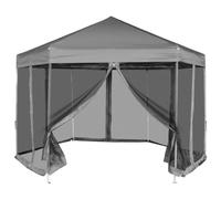 Tente pop-up hexagonale, 3,6 x 3,1 m, grise, imperméable, avec 6 parois latérales en filet, cadre en acier revêtu par pulvérisation, idéale pour les fêtes de jardin, les festivals