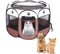 Tente pour animaux de compagnie, enclos à huit côtés, cage pliable pour chat, lit pour chat toutes saisons (72cm X 45cm,Marron)