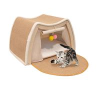 Tente pour chat - Grattoir en sisal pour jeu de repos - Grand lit pour chat - 50 x 40 x 40 cm - Griffoir 2 en 1 - Tente avec rideau | Villa pour chaton pour la maison, la chambre à coucher, l'hiver