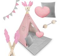 Nukido, Teepee Tent Pink with Garland, Cushions, Large Mat, stabilizer