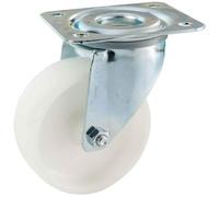 Tente - Roulette standard de manutention nylon - Type.Pivotante - Ø roue mm.100 - Haut. mm.128 - Dim.Platine mm . - Charge kg.125 -