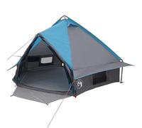 Tente Teepee 4 Personnes Bleu et Gris Polyester 185T 388 x 320 x 169 cm avec Ventilation, Crochet lumière, Sac Transport, idéale Camping, fêtes, randonnée, Protection UV