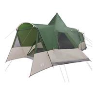 Tente Teepee 8 personnes vert polyester 185T avec poteaux en acier | Poteau central, boucle de lumière, port E, grilles d'aération, séparateur de pièce, sac de transport, sac de rangement