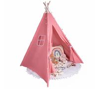 Tente Teepee Relsy pour Enfants Rose Blush | Tipi/Pop Up de Jeu pour Filles & Garçons 140 x 120 cm Toile de Coton avec Lumières Étoilées & Accessoires de Tapis