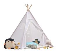 Tente tipi, 120 x 120 x 160 cm, avec boule de feutre, pour l'intérieur, plusieurs couleurs, en toile, tipi, tente de lecture et salle de jeux, tente pour enfant, blanc A