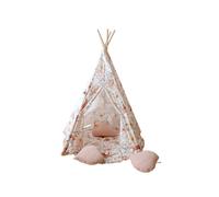 Tente tipi avec tapis flower power en coton beige TU