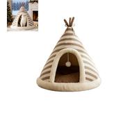 Tente tipi de Noël pour chat - Cachette d'intérieur confortable pour animal domestique avec motif à rayures, coussin lavable et balle de jeu suspendue, base antidérapante, disponible en S/M/L/XL