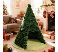 Tente tipi de Noël pour enfants avec tapis rembourré et guirlande verte de 100 m, maison de sapin de Noël d'intérieur à faire soi-même adaptée pour les décorations festives, les fêtes de famille et