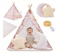 tente tipi enfant - Mamabrum - ensemble complet avec tapis, coussins et guirlande LED - 100 x 100 x 135 cm
