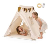 Tente tipi enfant mamabrum tipi tissu beige tapis guirlande led jardin 3 ans