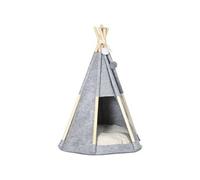 PawHut Tente tipi pour Animaux - Teepee Chat ou Chien - Coussin épais Grand Confort 2 Pompons Inclus - Maison Niche pour Chat Structure Bois de pin Feutrine Peluche Gris