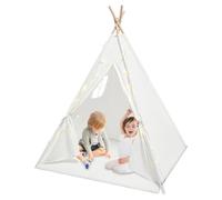 Tente tipi pour enfant - 120 x 120 x 140 cm - En coton - Avec tapis et guirlande lumineuse - Tente de jeu pliable - Idéale pour chambre d'enfant, chambre à coucher - Blanc