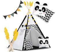 Tente tipi pour enfant avec guirlande et lumières Nukido, noir et blanc avec un panda