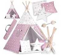 Tente tipi pour enfant avec lumières Nukido - rose avec étoiles