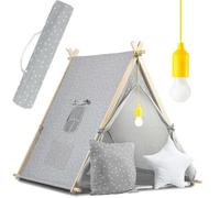 Tente tipi pour enfant - Nukido - Gris - Style Montessori - Facile à plier - Construction stable - 2 coussins inclus