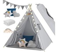 Tente tipi pour enfants Julia, 120x120x160 cm (Gris/Bleu)