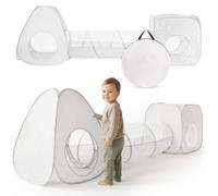Tente tunnel enfant pop-up 3 en 1 triangle cube labyrinthe dim 302x80cm gris