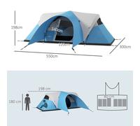 Tente tunnel Outsunny, tente de camping, tente familiale hydrofuge pour 6 personnes, tente de festival avec fenêtre, sac de transport, pour jardin, terrasse, bleu
