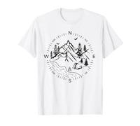 Tentes, rivières, montagnes, boussole, points cardinaux, feu de camp T-Shirt