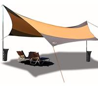 TentHome Bâche de Camping Léger Auvent Pare-Soleil Grand avec des Poteaux et 2 Sacs de Sable pour 5-8 Personnes