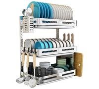 TentHome Egouttoir Vaisselle Blanc Acier Mural 3 Niveaux avec Panier à Couvert et Bac, Étagère Murale Cuisine Support Porte Ustensiles Cuisine Accessoires, Seche Rangement Vaisselle sans Percage