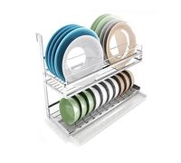 TentHome Egouttoir Vaisselle INOX Mural avec Bac, Égouttoir à Vaisselle 2 Niveaux, Étagère Murale Cuisine Accessoires, Sechoir Potre Support Ustensiles Cuisine, Seche Rangement Vaisselle Assiette