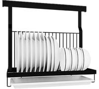 TentHome Égouttoir Vaisselle INOX Murale Pliable avec Bac d'égouttement Noir, Seche Vaisselle, Rangement Assiette Bol Sechoir Porte Support Ustensiles Cuisine Accessoires Mural en Acier Inoxydable