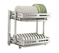 TentHome Egouttoir Vaisselle INOX Pliable Égouttoir à Vaisselle avec Bac Étagère Cuisine Sechoir Support Porte Ustensiles Cuisine Accessoires, Seche Rangement Vaisselle Casiers et Supports