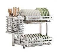 TentHome Egouttoir Vaisselle INOX Pliable Égouttoir à Vaisselle avec Bac Étagère Cuisine Sechoir Support Porte Ustensiles Cuisine Accessoires, Seche Rangement Vaisselle Casiers et Supports