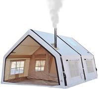 TentHome Tente Gonflable 6-8 Personnes de Camping 2 Chambres Grande, Tente Bivouac Familiale 4 Saisons Grand Froid Hiver avec Poêle, Glamping Anti-UV, Imperméable, Cubique, Oxford, XXL