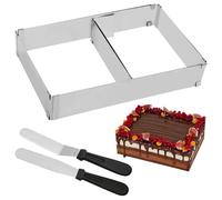 TENTHPEO Cadre Patisserie Rectangulaire, Moule Rectangulaire Patisserie en Acier Inoxydable, Réglable Moule à Gâteau avec Spatule et Séparateur pour Petits et Grands Gâteaux et Tartes