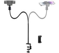 Tentucro Support de téléphone pour webcam - Réglable - Col de cygne - Support vidéo pour téléphones portables, Logitech Webcam C922 C930e C920S C920 C615, etc. (filetage 1/4", pince de 7,5 cm)