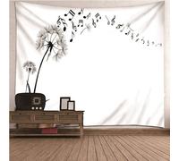 Tenture Chambre Adulte, Note de Musique de Pissenlit Tenture Murale Literie Couvre-lit, Blanc, 200 x 200 cm