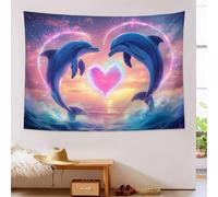 Tenture Murale Bleu Poudre Cœur De Dauphin Tapisserie Murale Océan De Rêve 75X100Cm Réutilisable Tissu Mural Wall Art Tapestry Décoration Poster Pour Chambre Salon Fête Dortoir