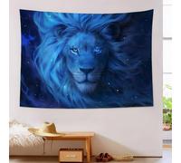 Tenture Murale Bleu Royal Fantaisie Lion Tapisserie Murale Ciel Étoilé Animal 150X200Cm Réutilisable Tissu Mural Wall Art Tapestry Décoration Poster Pour Chambre Salon Fête Dortoir