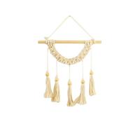 Tenture murale bohème en macramé avec perles en bois, décoration à pompons, tapisserie neutre faite à la main pour chambre à coucher, salon