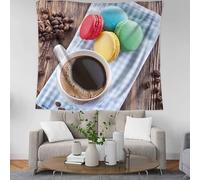 Tenture Murale Café Tapisserie Murale Dessert 200x150 cm Tissu Mural Wall Art Tapestry Décoration Poster pour Chambre Salon B-2848
