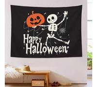 Tenture Murale Dessin Animé De Crâne Blanc Tapisserie Murale Illustration D'Halloween 200L X 150L Cm Réutilisable Tissu Mural Wall Art Tapestry Décoration Poster Pour Chambre Salon Fête Dortoir