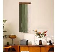 Tenture murale en macramé vert et beige, décoration bohème chic moderne faite à la main en coton pour chambre/salon/bureau/café/crèche/appartement/dortoir/salle à manger, 98 x 40 cm