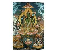Tenture Murale en Soie brodée Tantra tibétain Thangka Bouddhisme Vert Tara Tangka Fengshui pour décoration de Maison