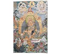 Tenture Murale en Soie brodée tibétaine Thangka, Bouddhisme Jaune Jambhala, Dieu de la Richesse, Tangka Fengshui, pour décoration de Maison