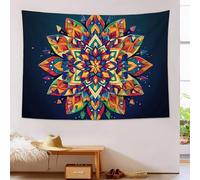 Tenture Murale Encre Noire Mandala Géométrique Tapisserie Murale Hippie Bohème 75X100Cm Réutilisable Tissu Mural Wall Art Tapestry Décoration Poster Pour Chambre Salon Fête Dortoir
