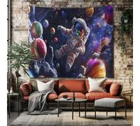 Tenture Murale Espace Astronaute Tapisserie Artistique Effet 3D Décor Mural Science Fiction Planète pour Chambre à Coucher, Idée Cadeau Esthétique pour Dortoir 230x180 cm