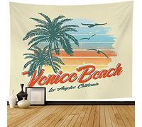 Tenture Murale Exotic Tropical Sun Tree Sunset Surf Venice Coast Sports Palm Surfing Beach Vintage Tapisserie Murale Coloré Esthétique Tenture Art Murale Décoration Pour Salon Maison 130x152cm