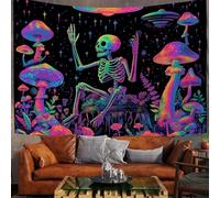 Tenture Murale Néon Violet Squelette Extraterrestre Tapisserie Murale Champignons Magiques 230X180Cm Réutilisable Tissu Mural Wall Art Tapestry Décoration Poster Pour Chambre Salon Fête Dortoir