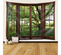 Tenture Murale Paysage de Fenêtre Tapisserie Murale Arbre de Printemps 200x200 cm Tissu Mural Wall Art Tapestry Décoration Poster pour Chambre Salon A-1040