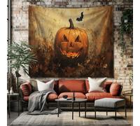 Tenture Murale Peinture à l'huile Citrouille Tapisserie Artistique Effet 3D Décor Mural Automne Chauve souris pour Chambre à Coucher, Idée Cadeau Esthétique pour Dortoir 230x180 cm