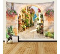 Tenture Murale Rue du Jardin Tapisserie Murale Villes Italiennes 150x150 cm Tissu Mural Wall Art Tapestry Décoration Poster pour Chambre Salon A-0183